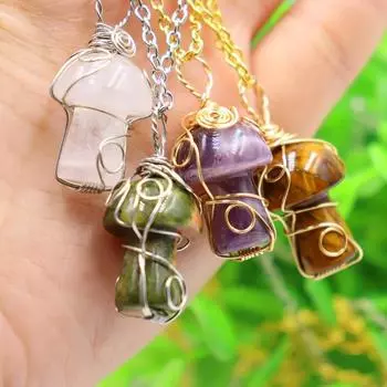 JMXD-натуральный хрустальный грибной кулон ручной работы обмотка милый маленький грибной ожерелье своими руками ювелирные изделия для женщин