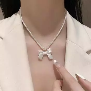 JMXD-популярная мода холодный ветер бант бисер ожерелье цепочка на шею универсальная ключичная цепочка ожерелье