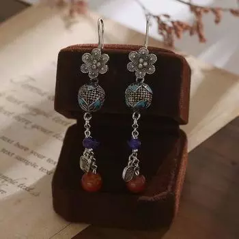 JMXD-потрясающе! Новые серьги в китайском стиле с маленькими цветочками и выемкой, выжженные синие серьги с бахромой, интерпретирующие ретро-этнический стиль