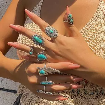 JMXD-преувеличенное металлическое кольцо Wind Set Joint Ring Niche Design Ring Retro Totem Turquoise Ring Jewelry Average Size