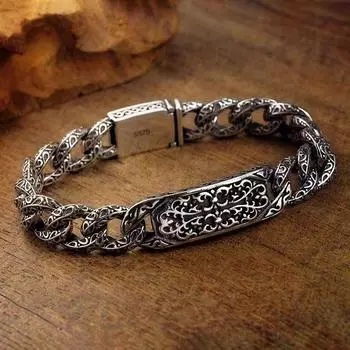 JMXD-Retro Bracelet Men s Ausful Pattern, Thai Silver Retro Couple, Браслет