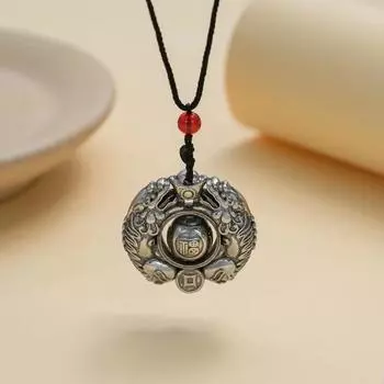 JMXD-Retro Dragon and Phoenix Fulu Double Full Five Blessings and Six Characters Mantra Pendant Couple Ethnic Style Jewelry