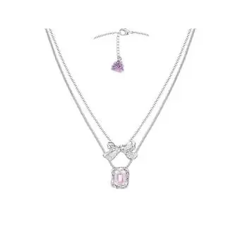 JMXD-Rose Nebula Series Bow Metal Texture Pink Gem Stacked Necklace Fashion
