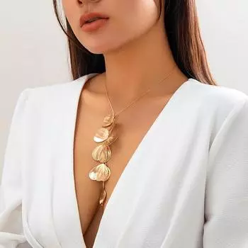 JMXD-Sense Металлическое ожерелье Женское, Золотая шелковая цепочка с гинкго билоба