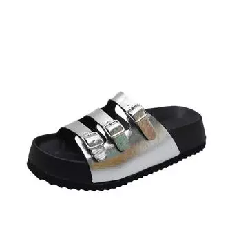 JMXD-thick-bottomed Muffin Slippers Women s Outer Wear, Summer Fashion Versatile Internet Celebrity Height Increase, Silver Cool Slippers 35 серебряный