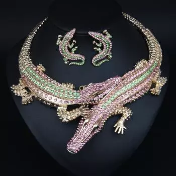 JMXD-Винтажное преувеличенное ожерелье с бриллиантами в виде животного, ошейник с аксессуарами, женские серьги, комплект ожерелья разноцветный