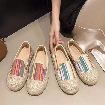 JMXD-Xiaoxiangfeng Fisherman Shoes, Spring and Autumn Versatile One-pedal Doudou Shoes, Casual Breathable Flat-bottomed Lazy Shoes 35