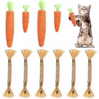 JnTech Cat Упаковка из 10 игрушек для кошек, скрежещущих зубами, жующих кошку, жующую морковку, зубная паста с натуральным коноплей, стресс для зубов, отсутствие ожирения, для игрушек для кошек,