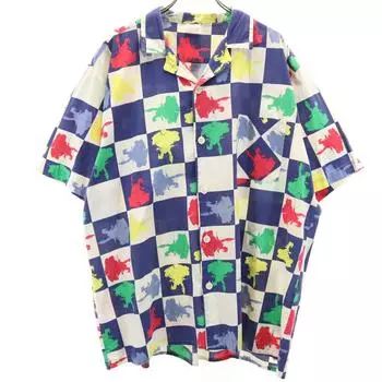 JOCKEY Клетчатая рубашка с коротким рукавом и открытым воротником 52 белая Biggs Мужская Б/У