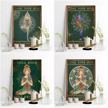 Йога Хиппи Девушка Винтаж Плакат Бодибилдинг Принт Искусство Картина Маслом Намасте Асана Фреска 21cm30cm NoFrame