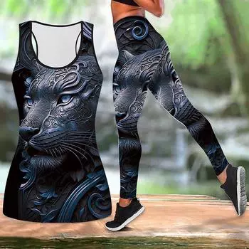 Йога-костюм с принтом «Могучий тигр» для женщин, модные леггинсы для тренировок, фитнес-спорт, повседневные штаны для йоги XS синий