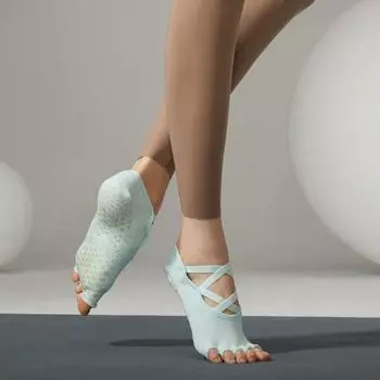 Йога-носки на шнуровке, носки с пальцами, нескользящие, профессиональные женские, круглогодичные носки для пилатеса, спортивные носки, носки с пальцами, фитнес Many with emerald green