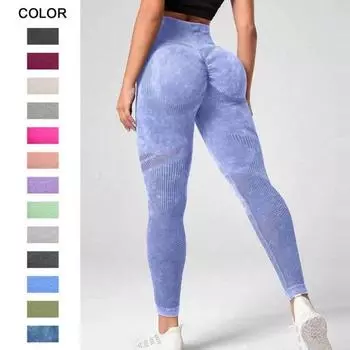 Йога с принтом «тай-дай» и рюшами. Йога для контроля живота. Бег. Высокие леггинсы. S хаки