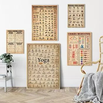 Йога, упражнения в тренажерном зале, аштанга, диаграмма, поза, картины для здоровья, современное настенное искусство, холст, постеры и принты, домашний декор для гостиной, фотографии 21x30 No Frame белый