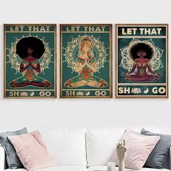 Йога Женщина Феминистка Намасте Плакат Ретро Скандинавский Стиль Медитация Настенные Картины Йога Тренажерный Зал Главная Гостиная Украшения Подарок 21x30cm No Framed