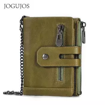 «JOGUJOS Кошелек унисекс из натуральной кожи с цепочкой, блоком RFID, отделениями для нескольких карт, двойной молнией, для женщин»