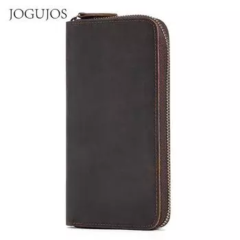 JOGUJOS ретро кожаный мужской кошелек, высококачественный, повседневный, универсальный кошелек для мелочи, из кожи mad horse, на молнии, мужской