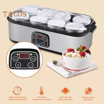Йогуртница с регулируемой температурой и контролем времени, розетка ЕС, постоянная температура ферментации, 8 независимых резервуаров, высокая емкость для домашнего приготовления серый