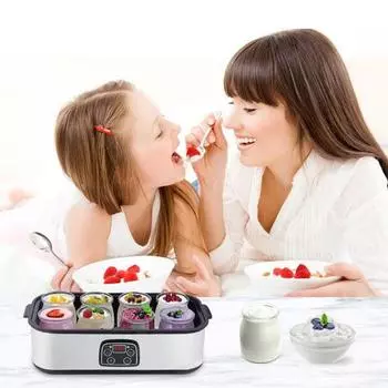 Йогуртница с регулируемой температурой и контролем времени, розетка ЕС, постоянная температура ферментации, 8 независимых резервуаров, высокая емкость для домашнего йогурта серый