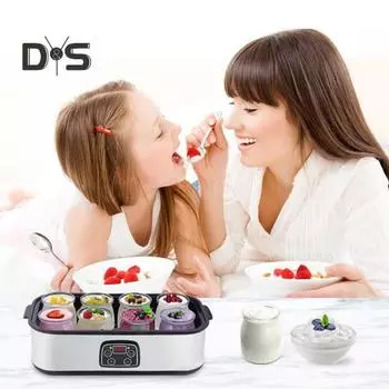 Йогуртница с регулируемой температурой и контролем времени, розетка ЕС, постоянная температура ферментации, 8 независимых резервуаров, высокая емкость для домашнего приготовления серый