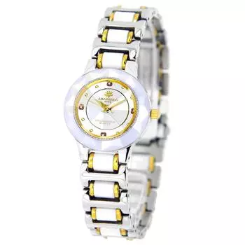 [John Harrison] J.harrison Ceramic 4 Stones Natural Diamond 18K Gold Plated Crown Women s Watch CCL-001WH Ladies [Regular Imported Product]