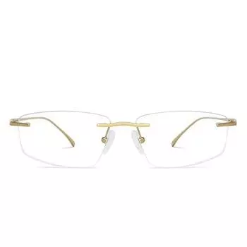 John Jacobs | Компьютерные очки Blue Cut & Antiglare Zero Power | Золотая оправа без оправы прямоугольной формы | Для мужчин и женщин | Средние | JJ E13670