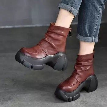 Johnature Advanced, короткие ботинки в стиле ретро на толстой подошве, туфли на платформе из натуральной кожи с молнией сзади 34 кофейный