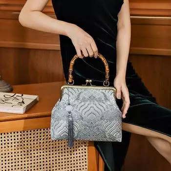 Johnature элегантная женская банкетная сумка Cheongsam парчовая сумка с бамбуковой ручкой универсальные женские сумки на плечо с кисточками разноцветный