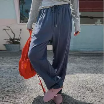 Johnature Autumn Winter Elastic Waist Drawstring Pants Women Fashionable Casual Straight High-waist Versatile Trousers S темно серый