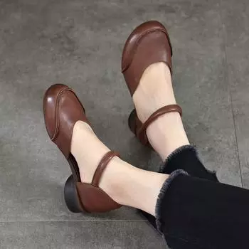 Johnature/босоножки на низком каблуке с круглым носком из натуральной кожи, женская обувь на низком каблуке в стиле ретро с мягкой подошвой