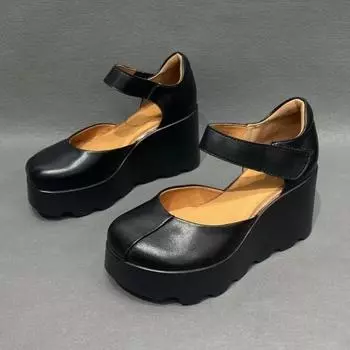 Johnature босоножки на высоком каблуке из натуральной кожи на толстой подошве, универсальные женские туфли на танкетке с круглым носком ручной работы в стиле ретро