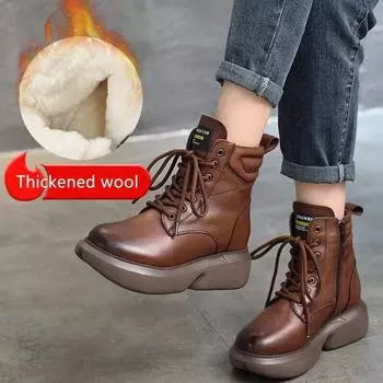 Johnature, ботинки из натуральной кожи с утолщенной шерстью, женская обувь, теплые плюшевые ботинки на толстой подошве