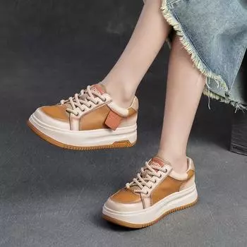 Johnature Casual Mixed Colors Thick Soled Shoes Versatile Comfortable Lace-up Women s Flat Platform Shoes