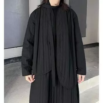 Johnature Черный Нерегулярный Дизайн Ремни Женские Утолщенные Осень Зима Мягкий Хлопок Хлопковая Одежда Пальто One Size чёрный
