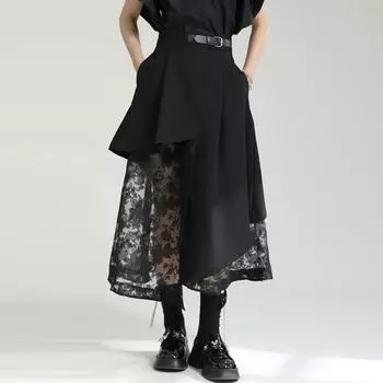 Юбки из нерегулярного китайского сшитого марля Johnature, летние с высокой талией, летние женские юбки в стиле пэчворк S чёрный