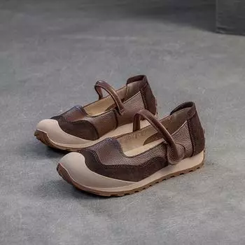 Johnature Commuter Genuine Leather Flats Casual Round Toe Soft Soled Shallow Versatile Women s Shoes 35 темно-коричневого