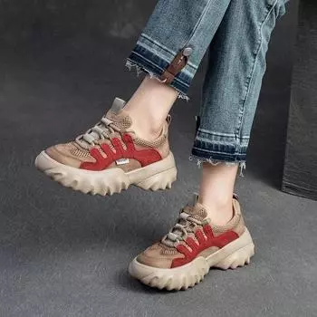 Johnature цветные повседневные кроссовки на толстой подошве на шнуровке, удобная и дышащая женская обувь в стиле ретро 36 коричневый