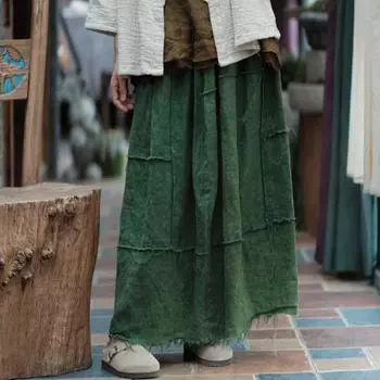 Johnature Distress Flash с эластичным поясом льняная юбка весна-лето женские новые однотонные винтажные юбки One Size зелёный