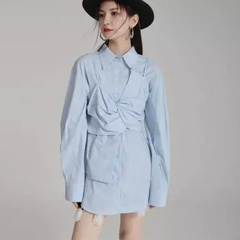 Johnature Длинные свободные рубашки простого дизайна с ремешком с бантом, модные многослойные рубашки, весенне-летние повседневные женские топы L белый