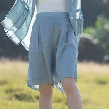 Johnature двухэтажные льняные однотонные брюки с эластичным поясом, летние женские модные свободные повседневные брюки