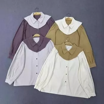 Johnature Двухсекционные блузки женские весенние повседневные хитовые цвета свободные простые отложной воротник женские рубашки One Size слоновая кость