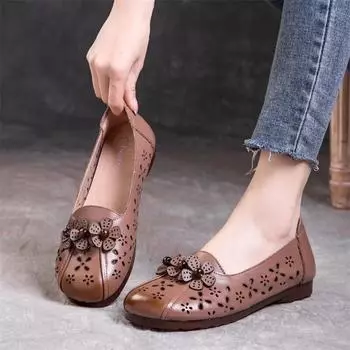 Johnature, дышащая женская обувь из натуральной кожи, удобные универсальные сандалии на плоской подошве с мелкой цветочной подошвой 35 бежевый