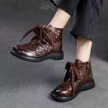 Johnature, дышащие ботинки с отверстиями из натуральной кожи, удобные универсальные сандалии в стиле ретро, женская обувь 36 коричневый