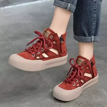 Johnature/Дышащие полые сандалии из натуральной кожи в стиле ретро, повседневная женская вулканизированная обувь с круглым носком на шнуровке