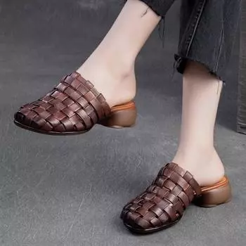 Johnature, дышащие шлепанцы из натуральной кожи с круглым носком, универсальные шлёпанцы в стиле ретро, женская обувь 35 бежевый