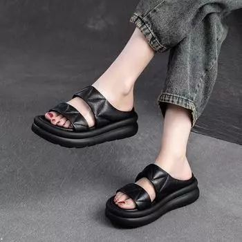 Johnature дышащие тапочки из натуральной кожи на толстой подошве, удобные шлёпанцы на мягкой подошве, повседневная женская обувь 35 бежевый