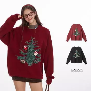 Johnature европейский американский рождественский свитер для пары осень зима ленивый ретро-пуловер свободная вязка женские повседневные свитера S чёрный