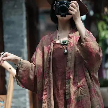 Рубашка в китайском стиле с принтом Johnature, весна-лето, женская, с воротником, повседневная, с длинным рукавом, в винтажном стиле One Size