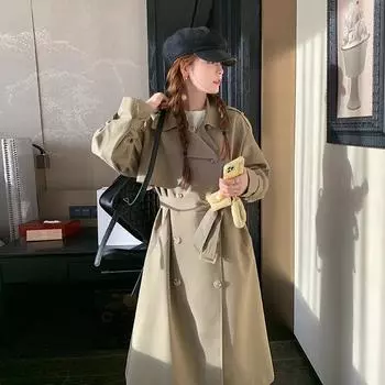 Johnature Fashionable Versatile Autumn Clothes Casual Mid-length Trench Simple Turn-down Khaki Loose Women Coats S хаки