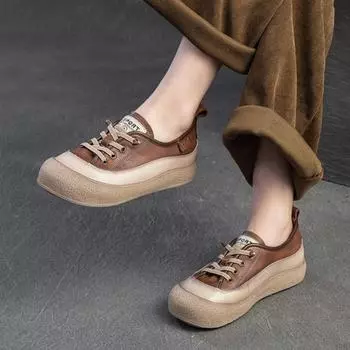 Johnature Flats универсальные ретро туфли из натуральной кожи повседневные смешанные цвета удобные на мягкой подошве женские туфли 35 хаки